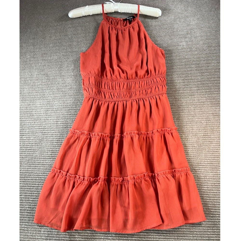 Trixxi Womens Burnt Orange Halter Tiered Smocked Mini Dress Rust Size S